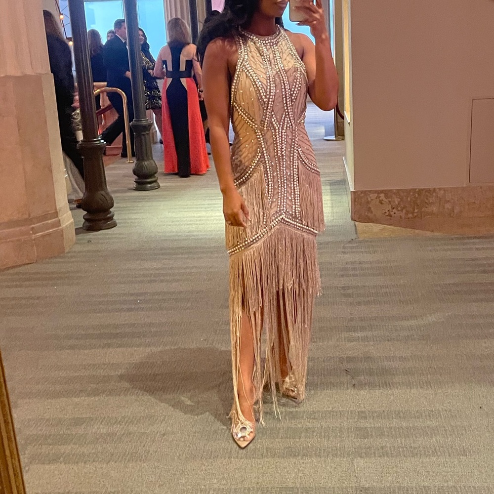 ASOS DESIGN embellished high neck maxi dress with fringe hem! Only worn once.